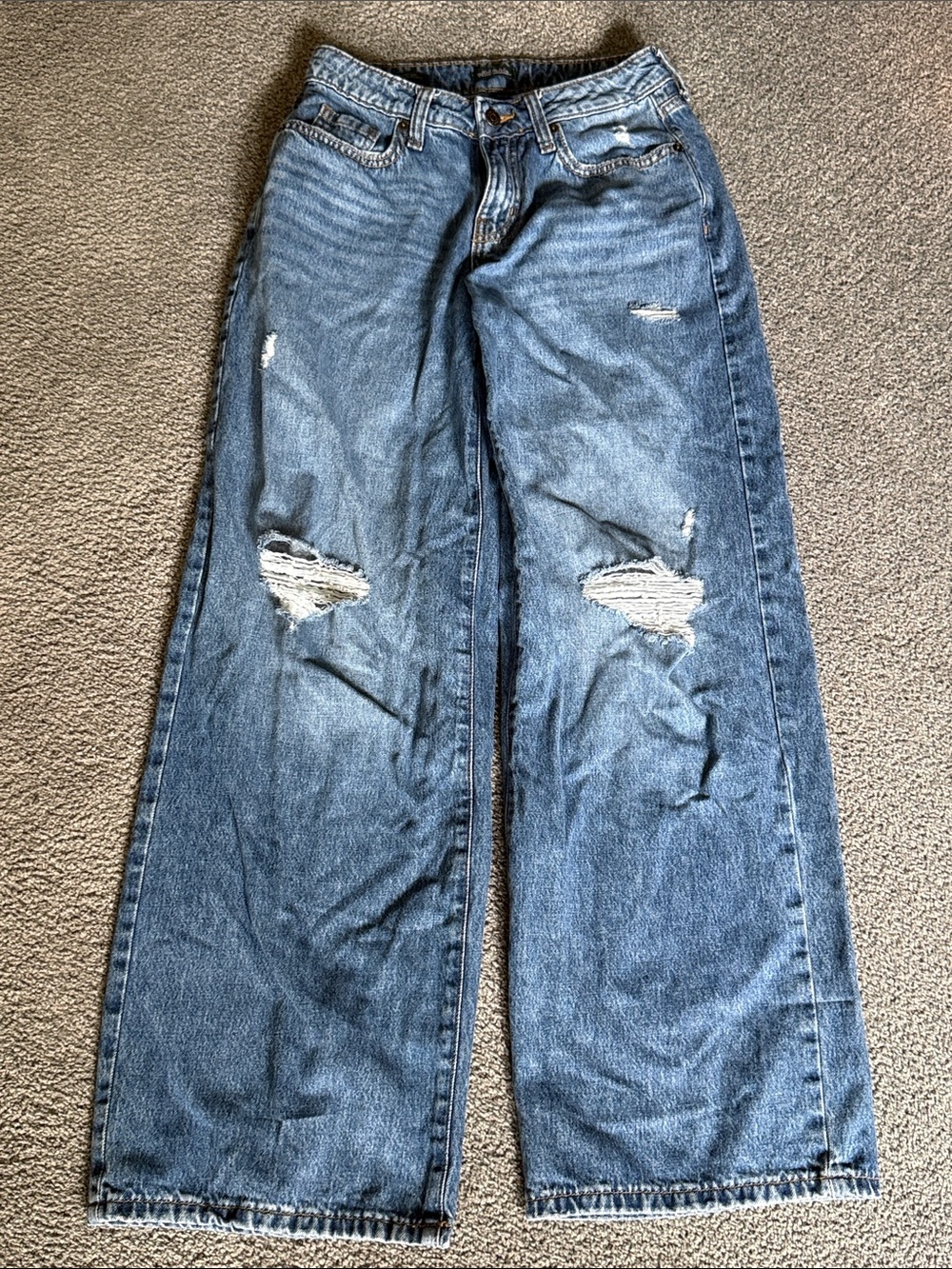 Wild Fable Distressed Low-Rise Baggy Denim Blue Jeans - Light Wash. Size 2